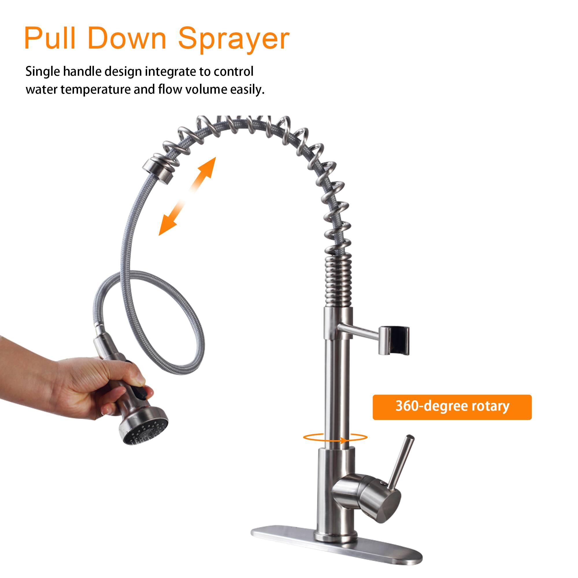 Pull Down Sprayer

Single handle design integrates to control water temperature and flow volume easily.

360-degree rotary