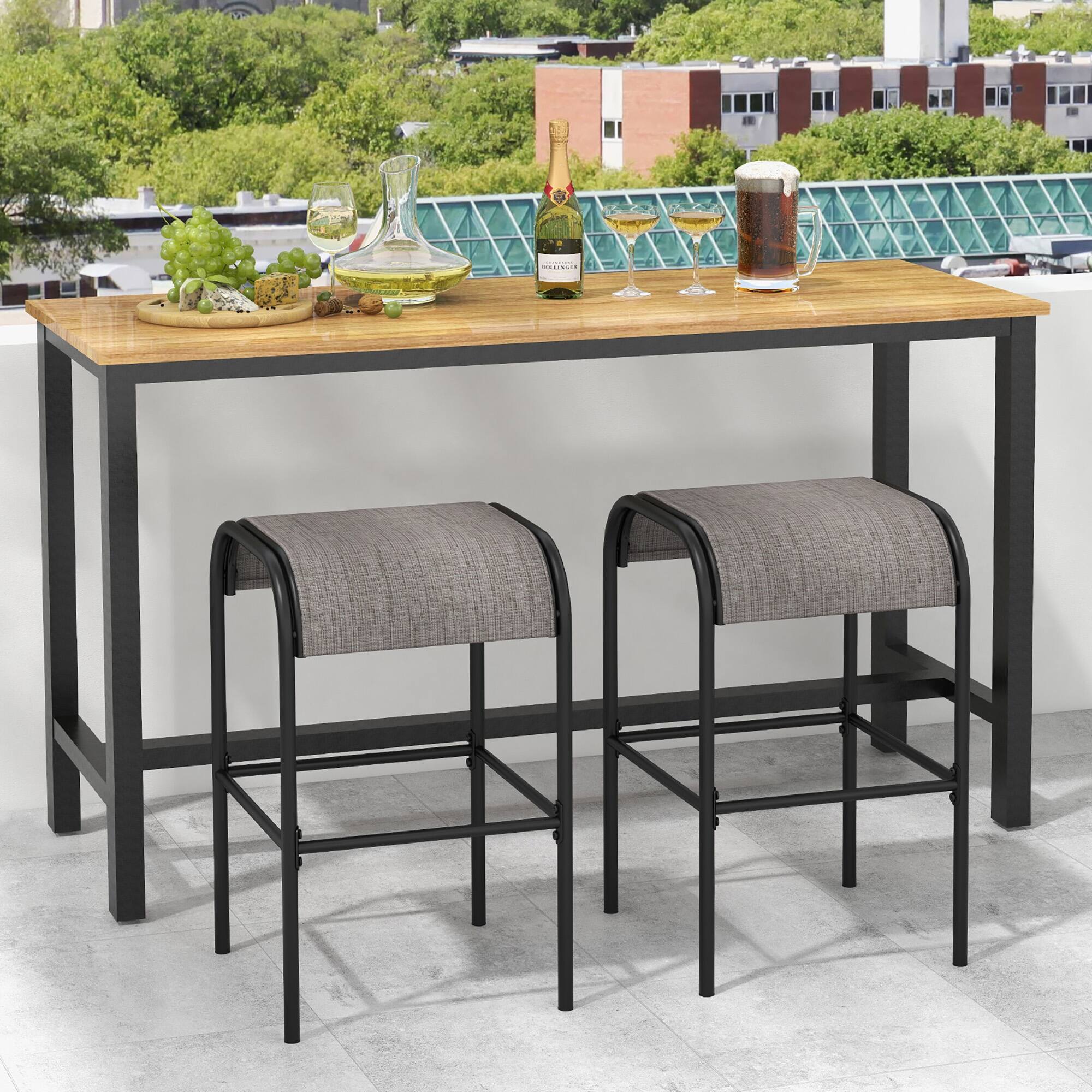 Alt View 1. Gymax - Gymax 3-Piece Patio Dining Set w/ Umbrella Hole Metal Frame & Breathable Fabric Seat - coffee, black, natural.