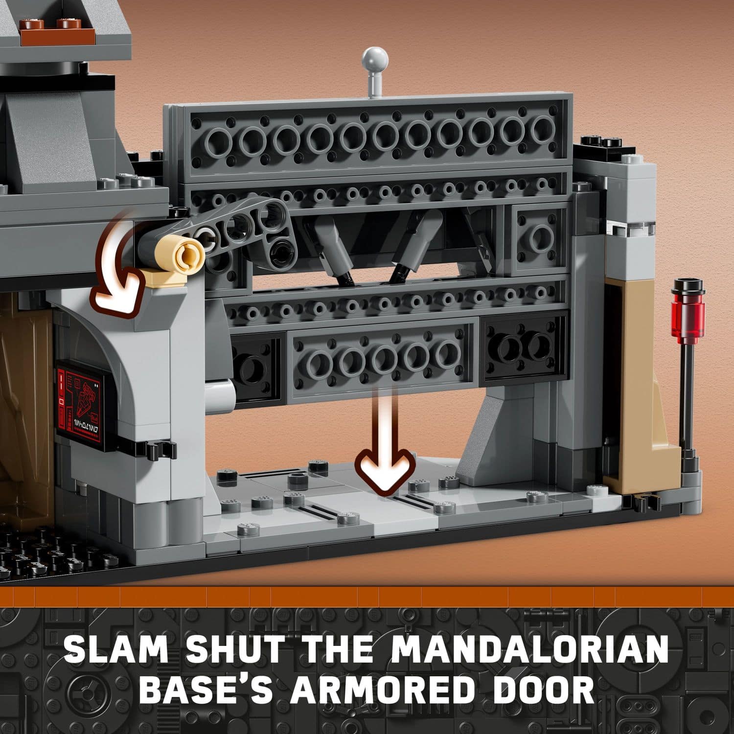 Slam shut the Mandalorian base's armored door.