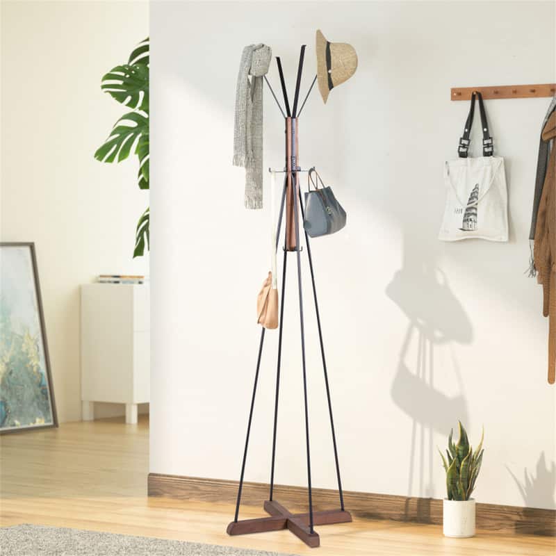 ALEXOUN - Freestanding Coat Rack with Hooks - Reclaimed Wood and Metal, Use in Bedroom, Living Room - Natural