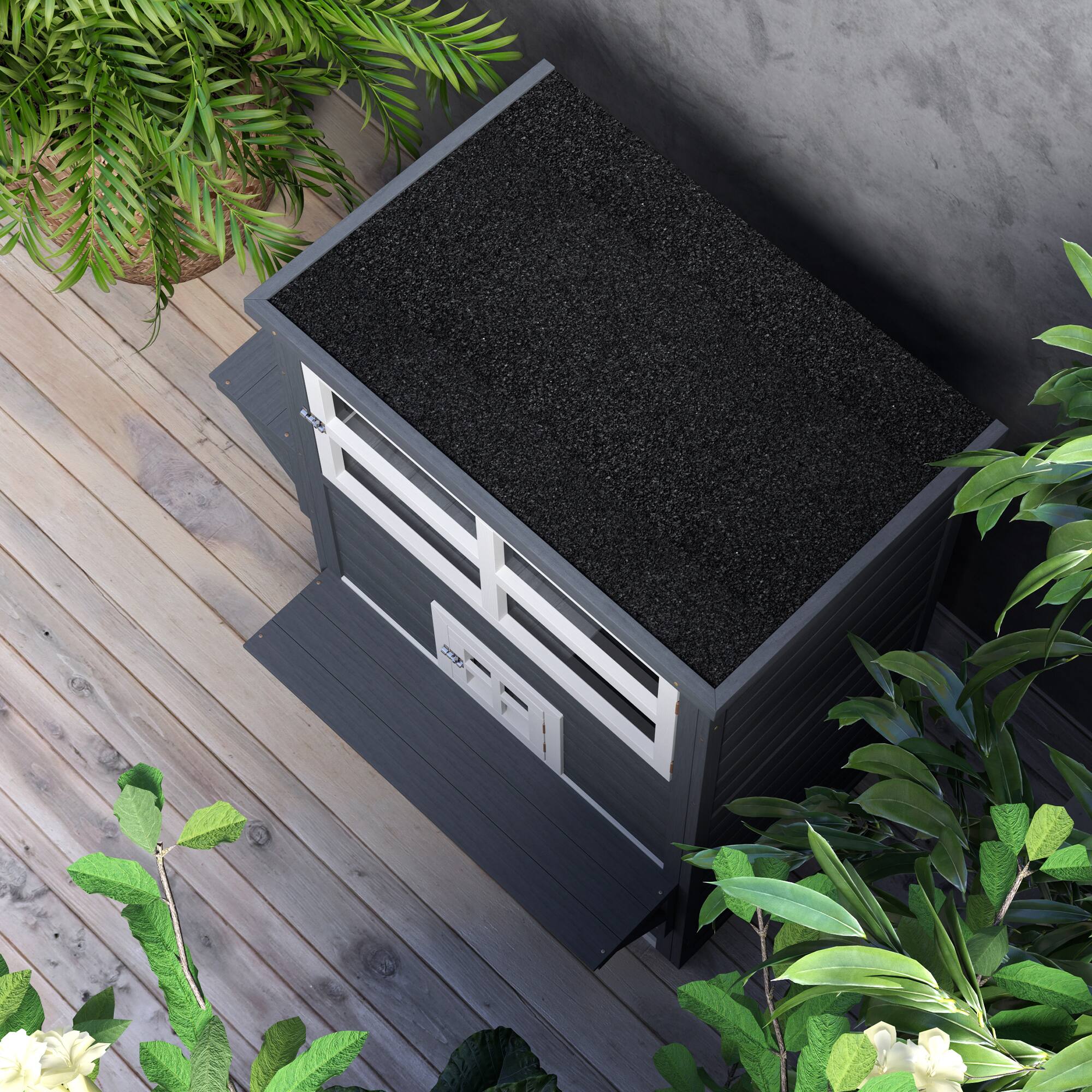 Alt View 5. Pawhut - 3-Story Cat House Feral Cat Shelter, Outdoor Kitten Condo with Raised Floor, Asphalt Roof, Escape Doors.