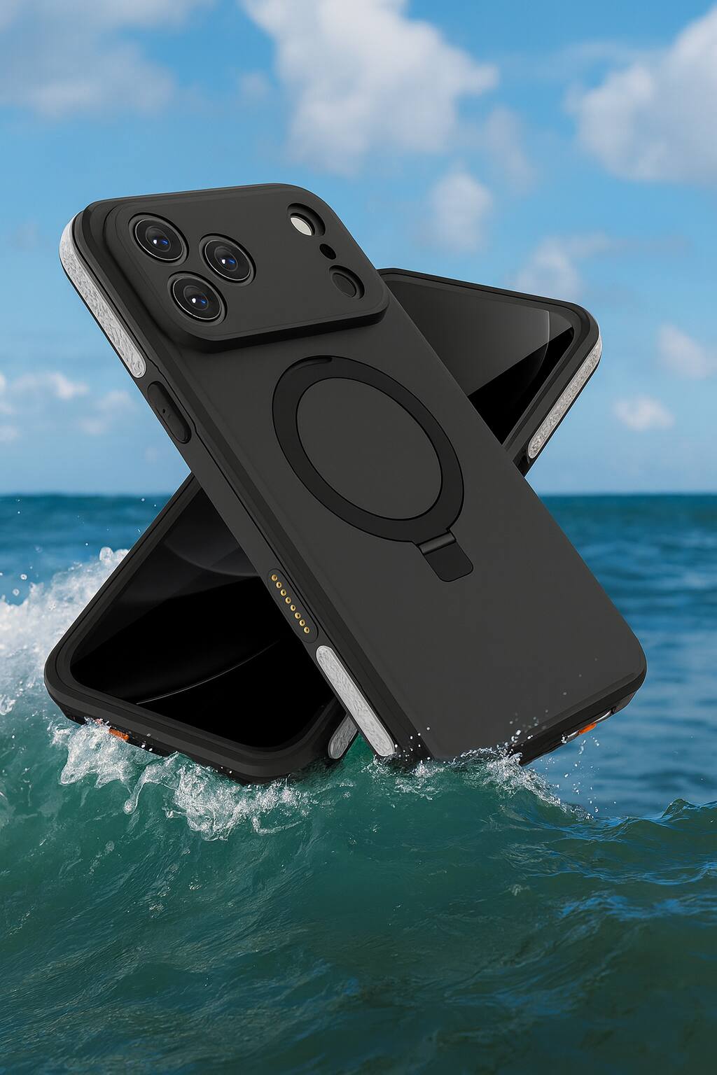 Back. SaharaCase - Apple Phone 17 Pro Waterproof Case | Compatible with Magsafe | Shock Absorbing | Oasis Series - Black.