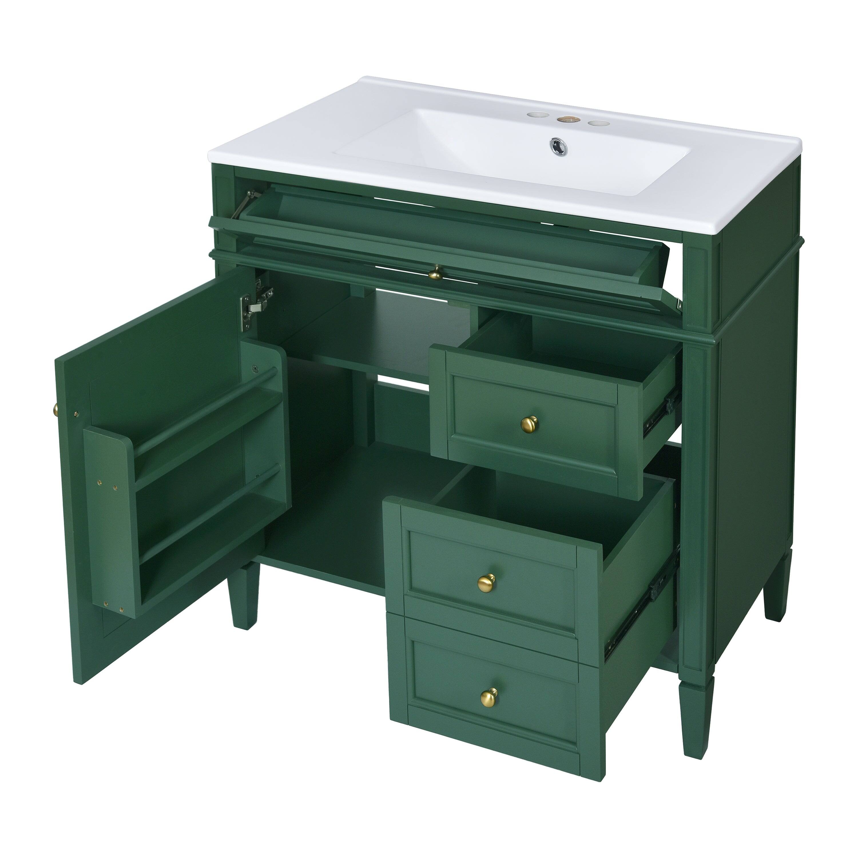 Alt View 10. Boyel Living - 30 Inch Green Bathroom Vanity with Sink Two Drawers Tip Out Drawer One Door - Green.