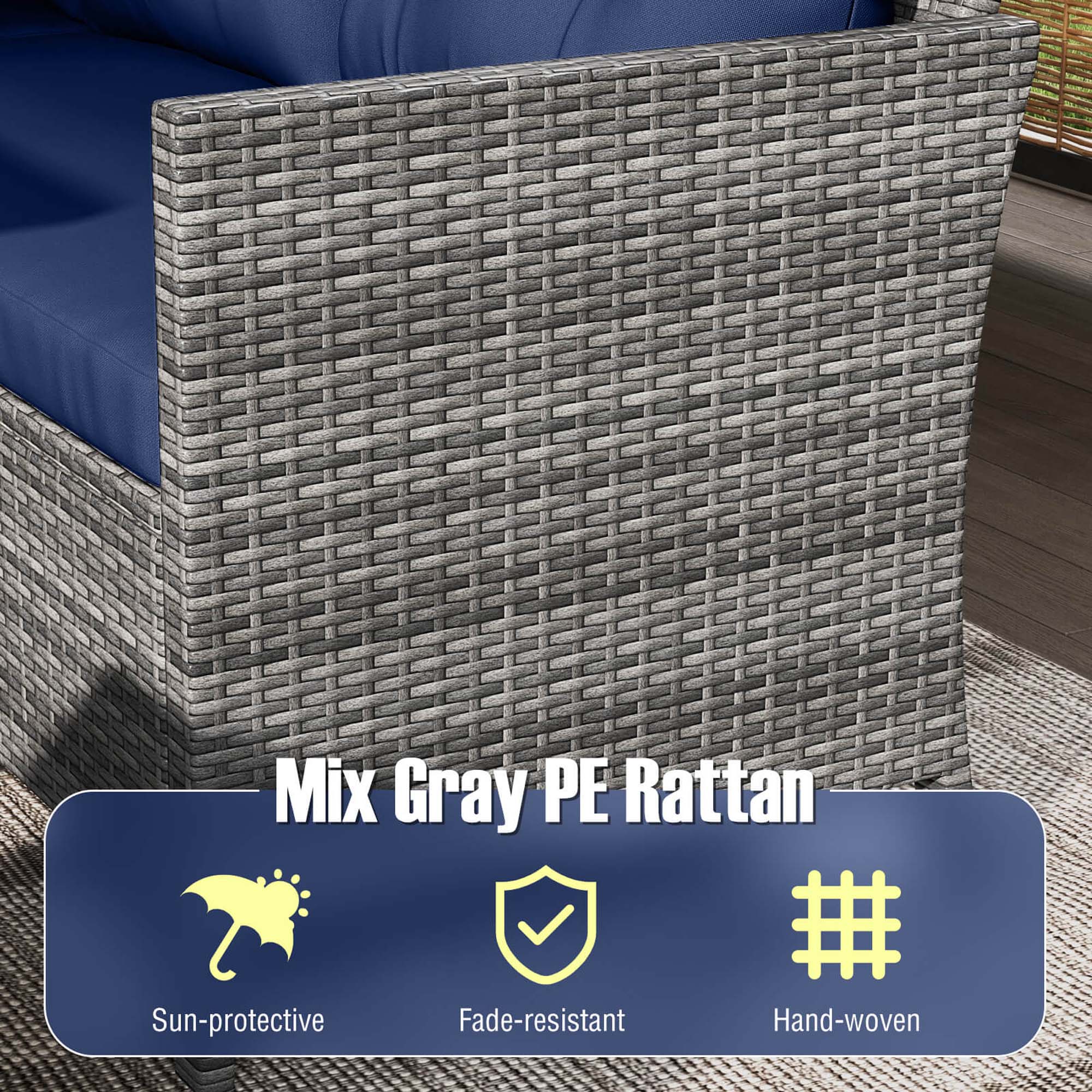 Mix Gray PE Rattan: Sun-protective, Fade-resistant, Hand-woven