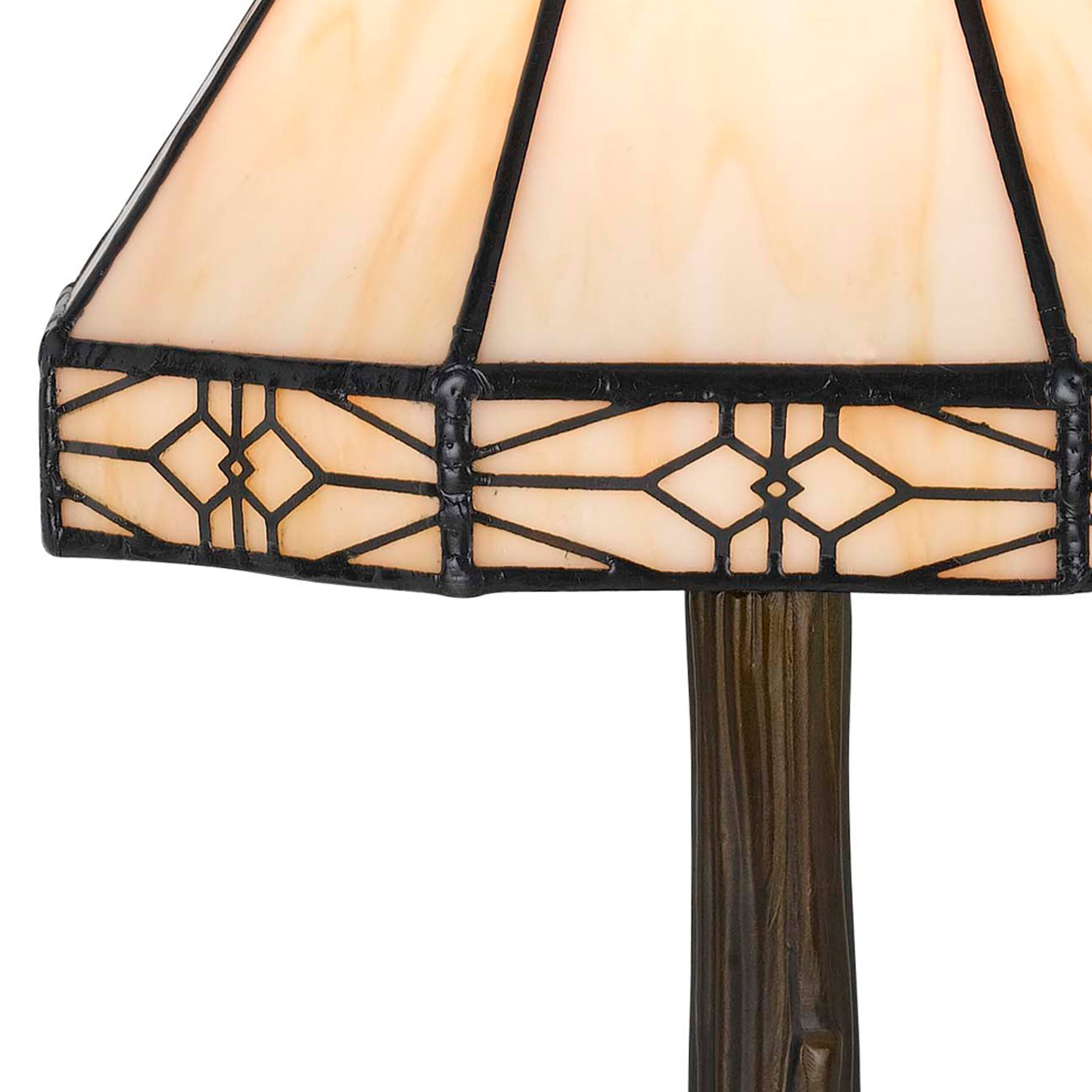 Left. Manhattan Lane - Tree Like Metal Body Tiffany Table lamp with Conical Shade - Beige and Bronze.