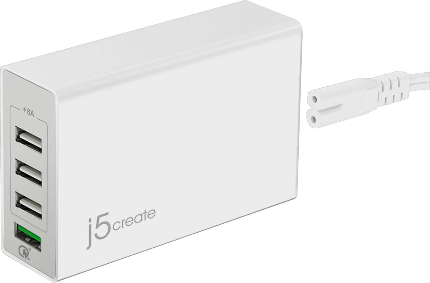 Front. j5create - Quick Charge AC Power Adapter - White.