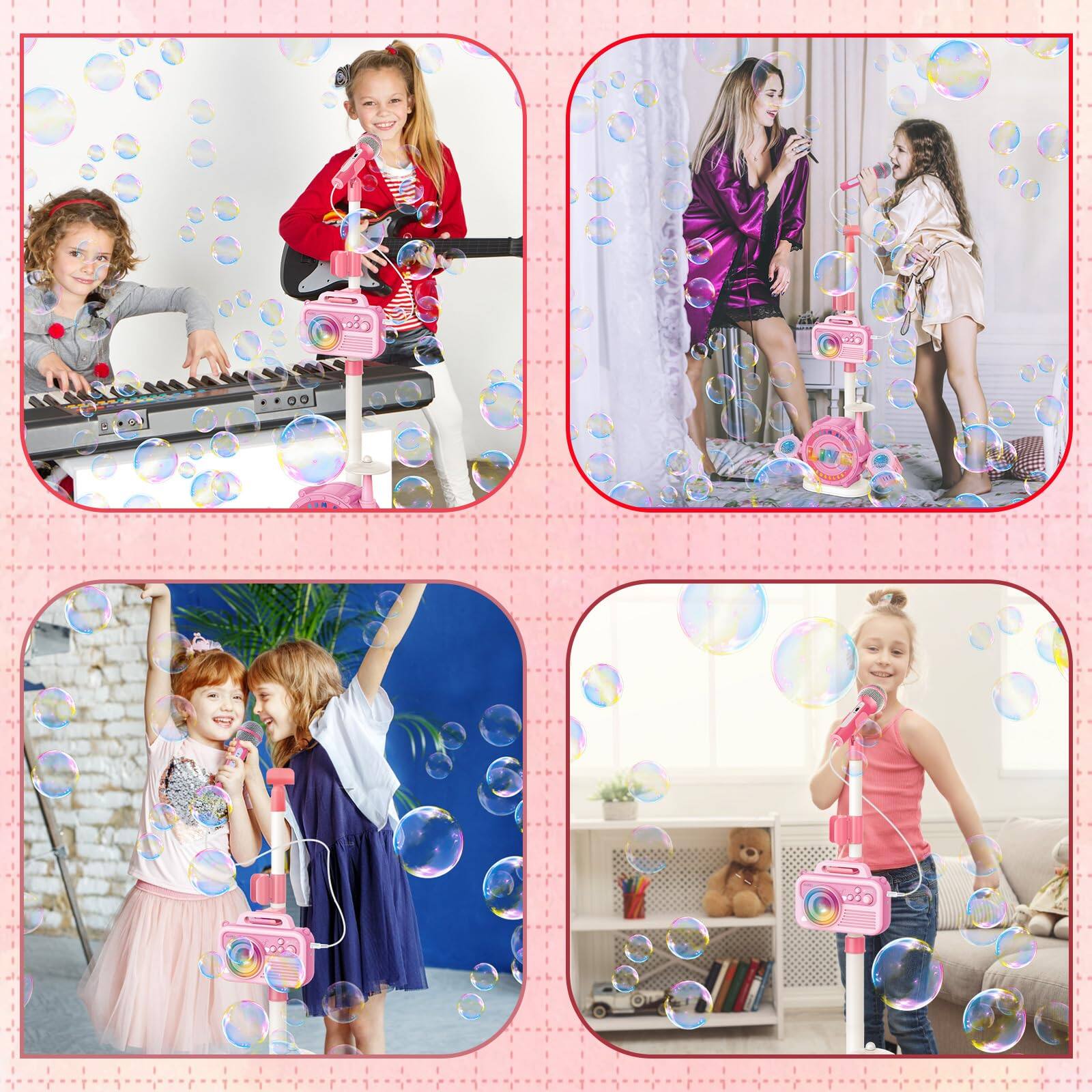 Alt View 3. Empire DigiLabs - Karaoke Microphone With Adjustable Stand Machine For Bubble Maker Vioce Changer Colorful Lights Microphones Singing - Pink.