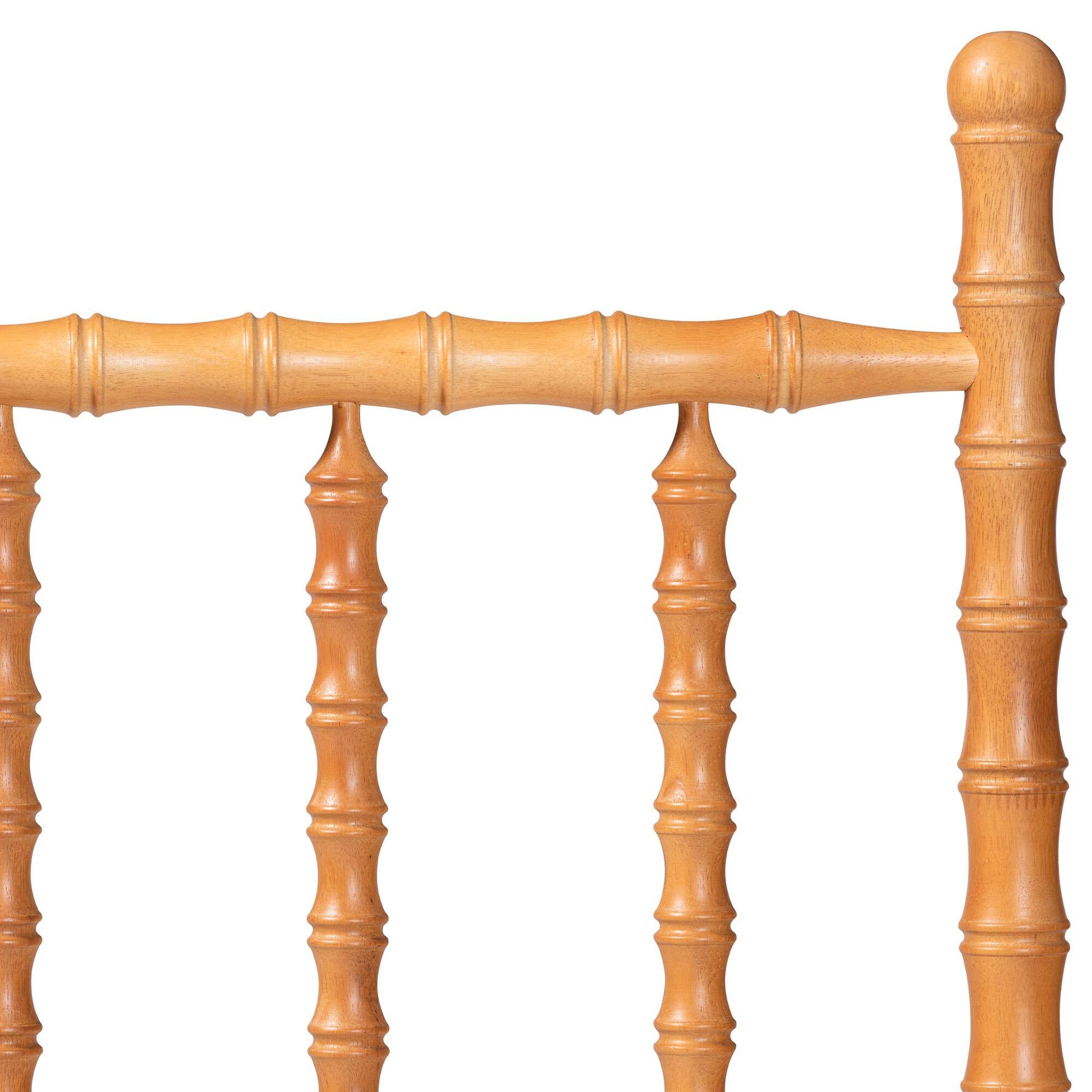 Left. Baxton Studio - Edaline Bamboo Motif Headboard - Crafted Wood Panel with Decorative Turned Spindle Design for Boho Costal Bedroom, Full - Oak Brown.