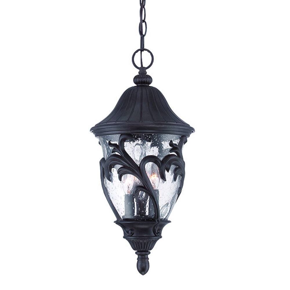 Left. Hivvago - Hivvago Three Light Matte Black Leaf Detail Hanging Light - Black.