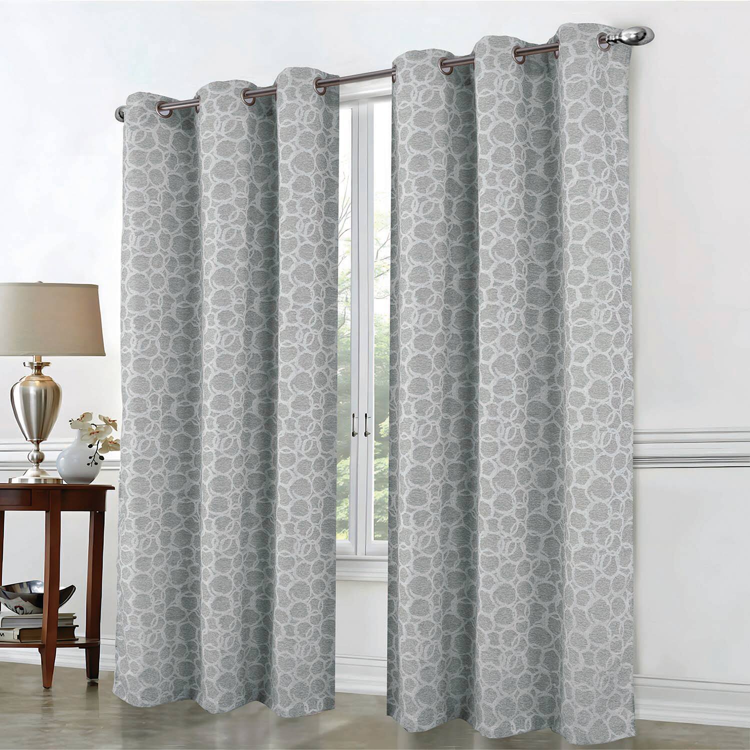 Angle. RT Designers Collection - RT Designer Collection Jasper Lurex Jacquard 2 Pack Grommet Curtain Panel 36" x 84" Silver - Silver.