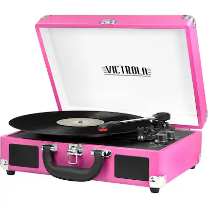 Front. Victrola - Victrola Journey Bluetooth Suitcase Record Player with 3-speed Turntable - Pink.