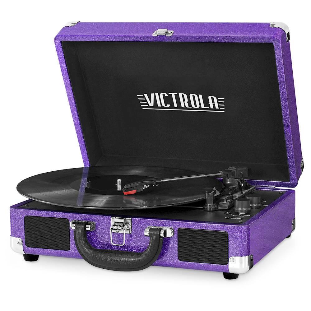 Front. Victrola - Journey Bluetooth Suitcase Record Player with 3-speed Turntable - Glitter Purple.