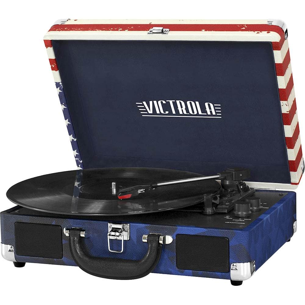 Front. Victrola - Bluetooth Stereo Turntable - USA flag.