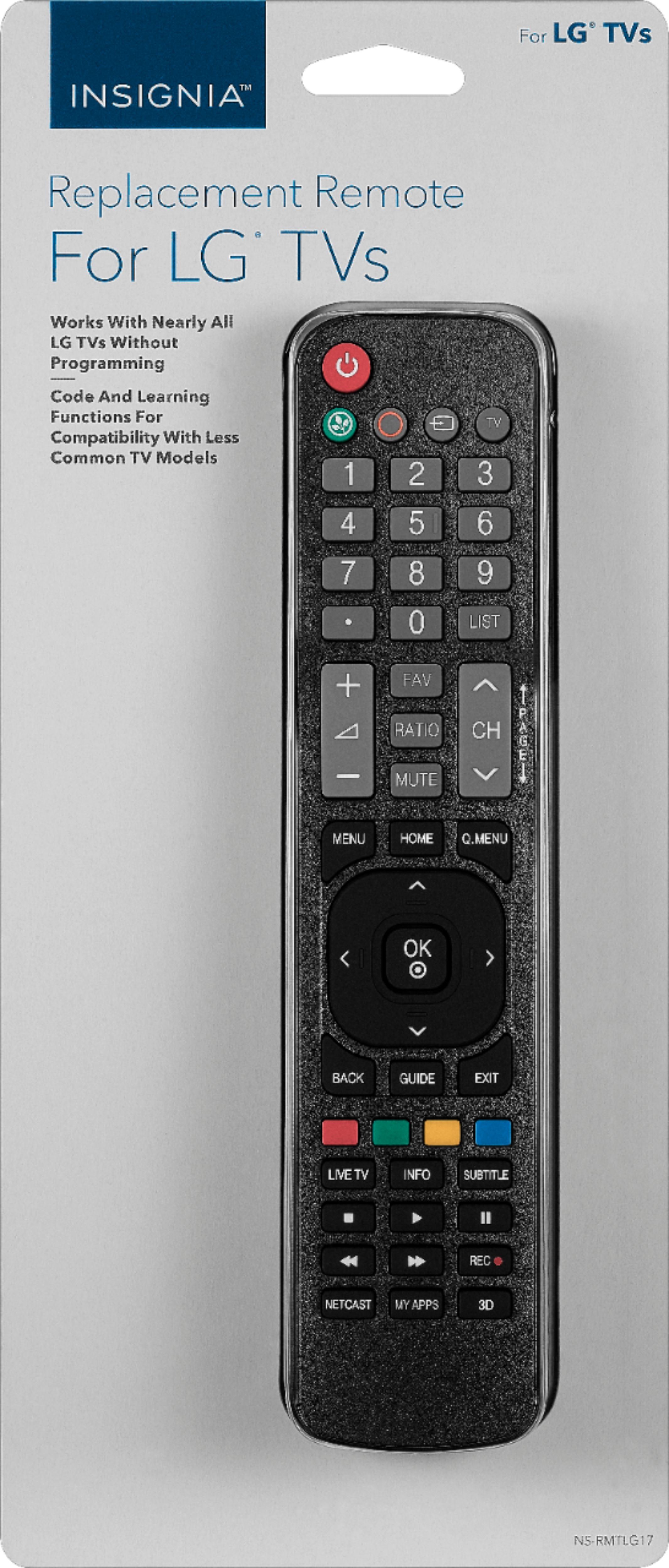 Insignia Replacement Remote For Lg Tvs Black Ns Rmtlg17 Best Buy