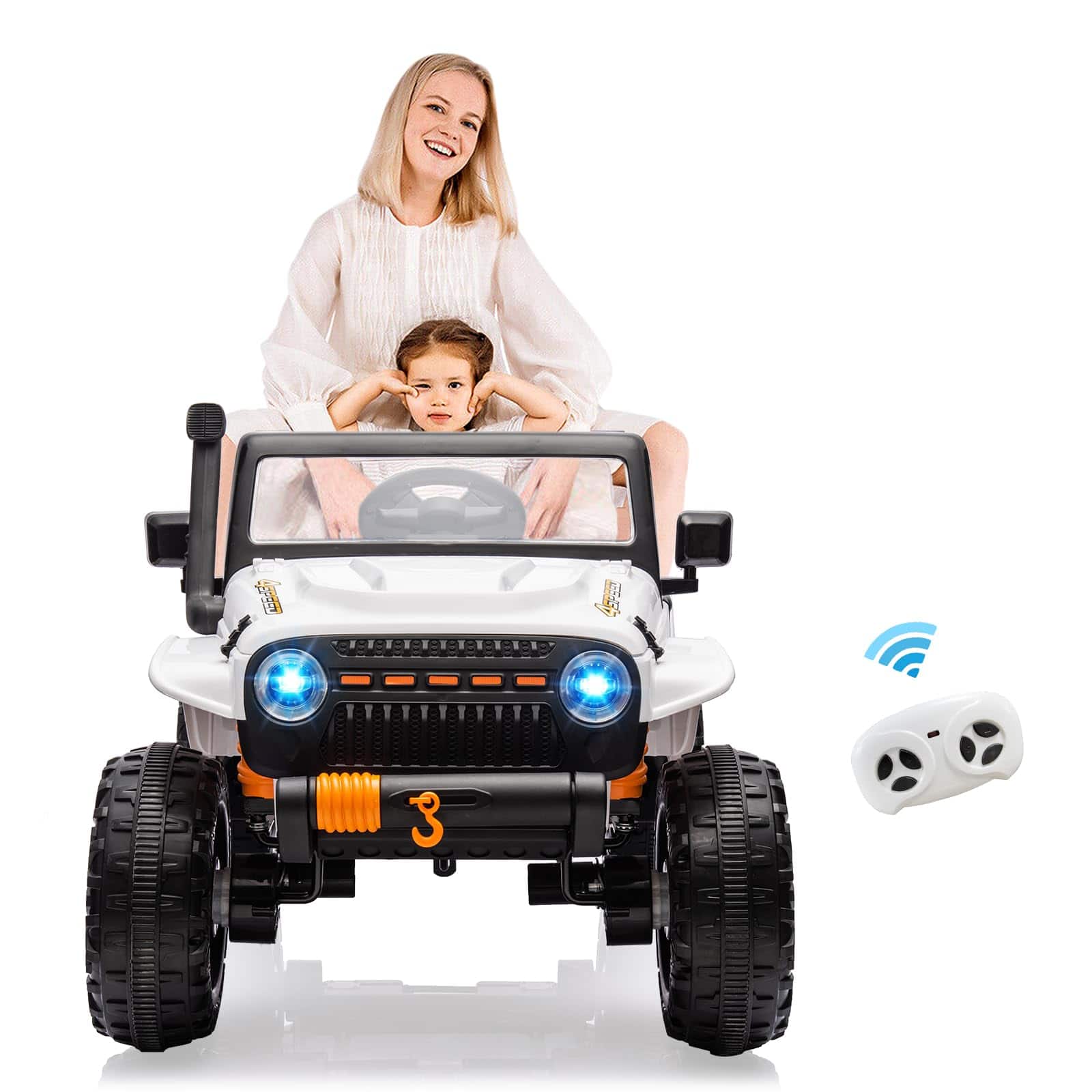 Qeetex - 24V Ride On Car for Kids, 2 Seater Electric Truck with Remote Control, 4x45W Powerful Engine, Battery Powered - White