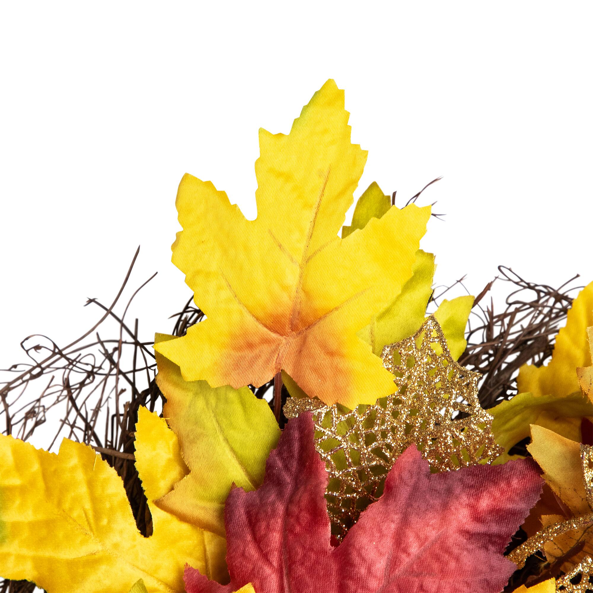 Northlight Maple and Glittered Leaves Artificial Fall Harvest Wreath 22 ...