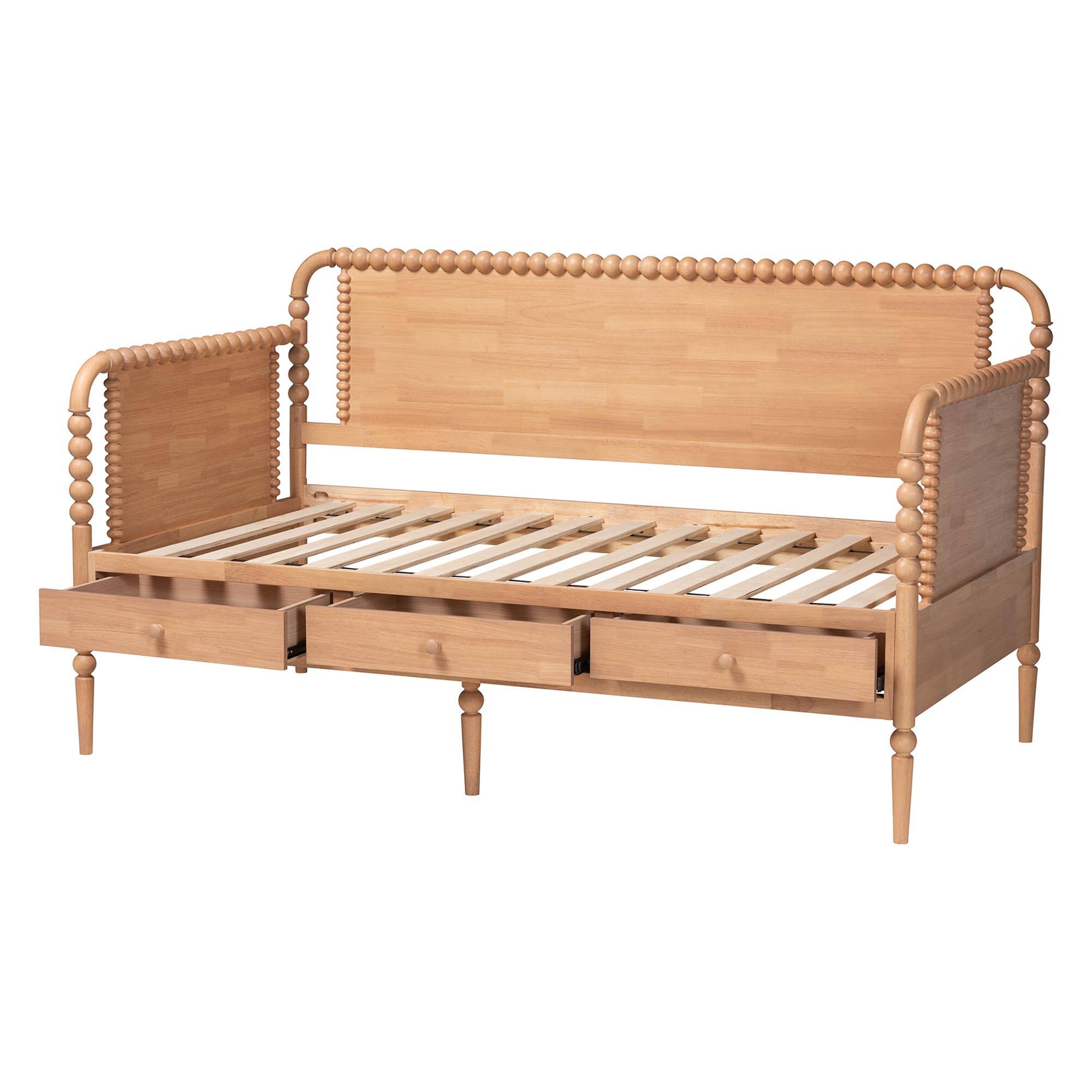 Alt View 2. Baxton Studio - Lucera 3-Drawer Daybed with Bobbin Frame, Full - Beech Brown.