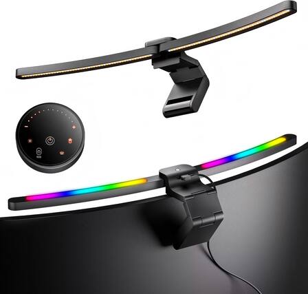 Front. Luckbyte - Curved Monitor Light Bar RGB Backlight for 34"+ Screens Adjustable Dual Lights Eye Care Desk Lamp - Black.