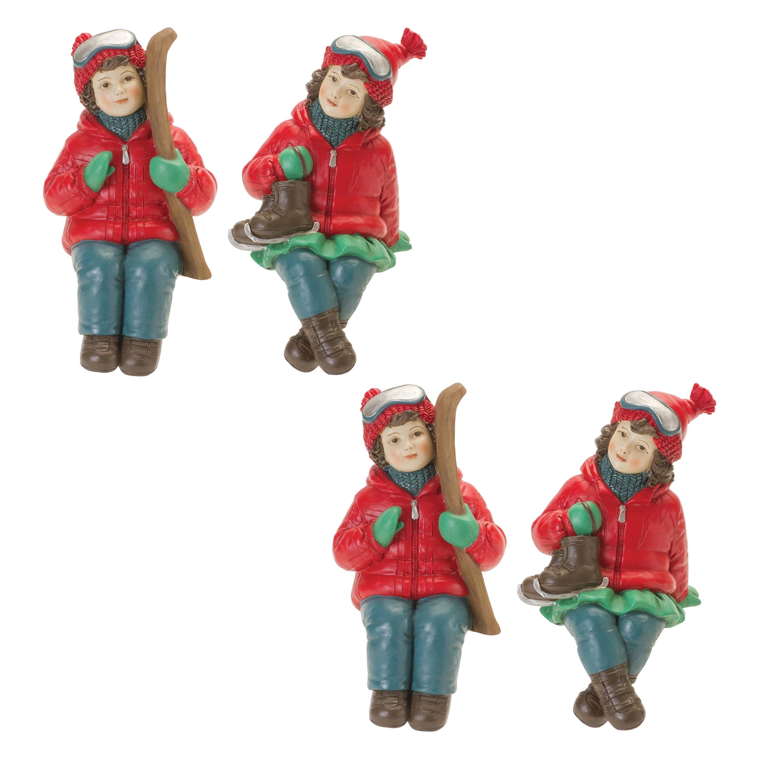 Alt View 3. BreeBe - Holiday Children Shelf Sitter with Skis and Skates (Set of 4) - Red, Blue.