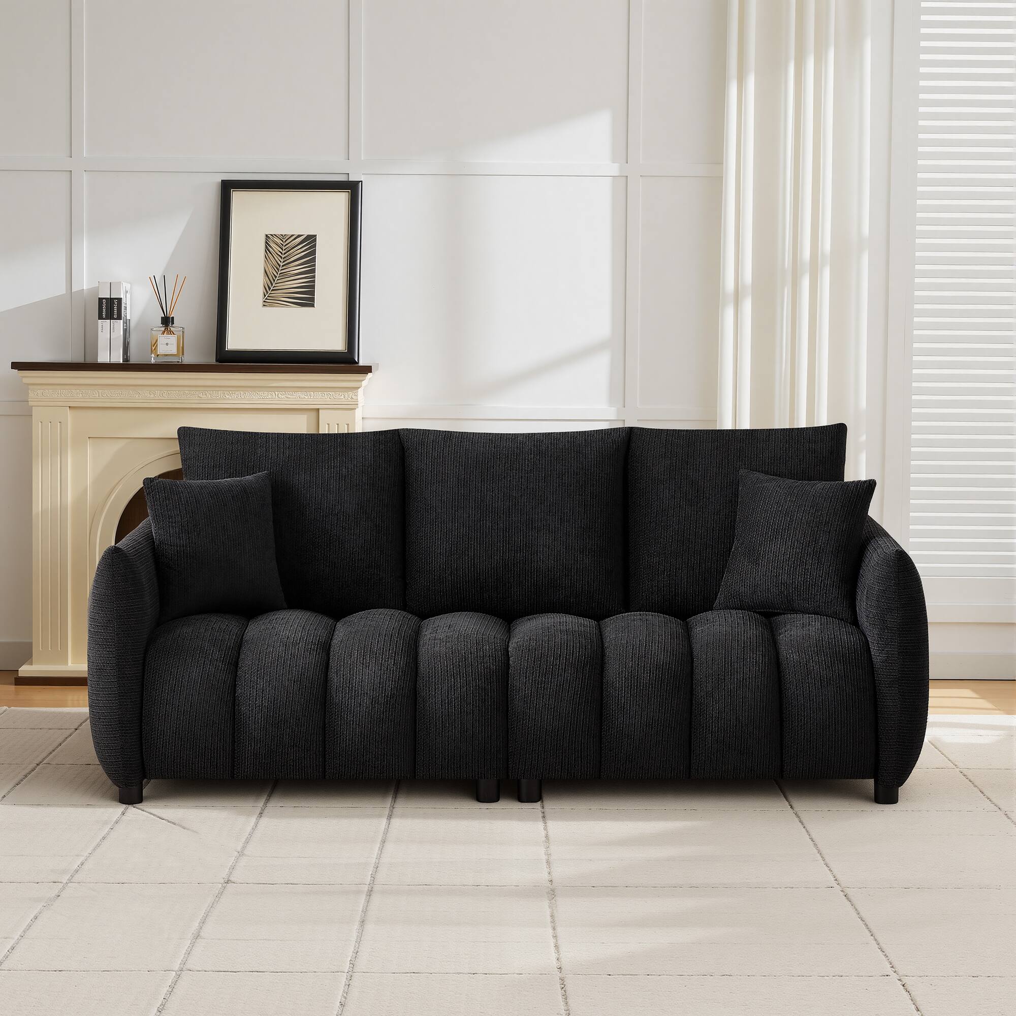 Meqiodas - Modern Boucle Sofa Couch, Comfy 3 Seater Cloud Sofa with Soft Pillows, Curved Sofas Deep Seat, for Living Room, Bedroom - Beige