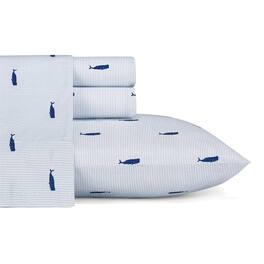 Hivvago - Queen size Coastal Beach 100-Percent Cotton Navy Blue White Stripe Sheet Set - Navy Blue, White