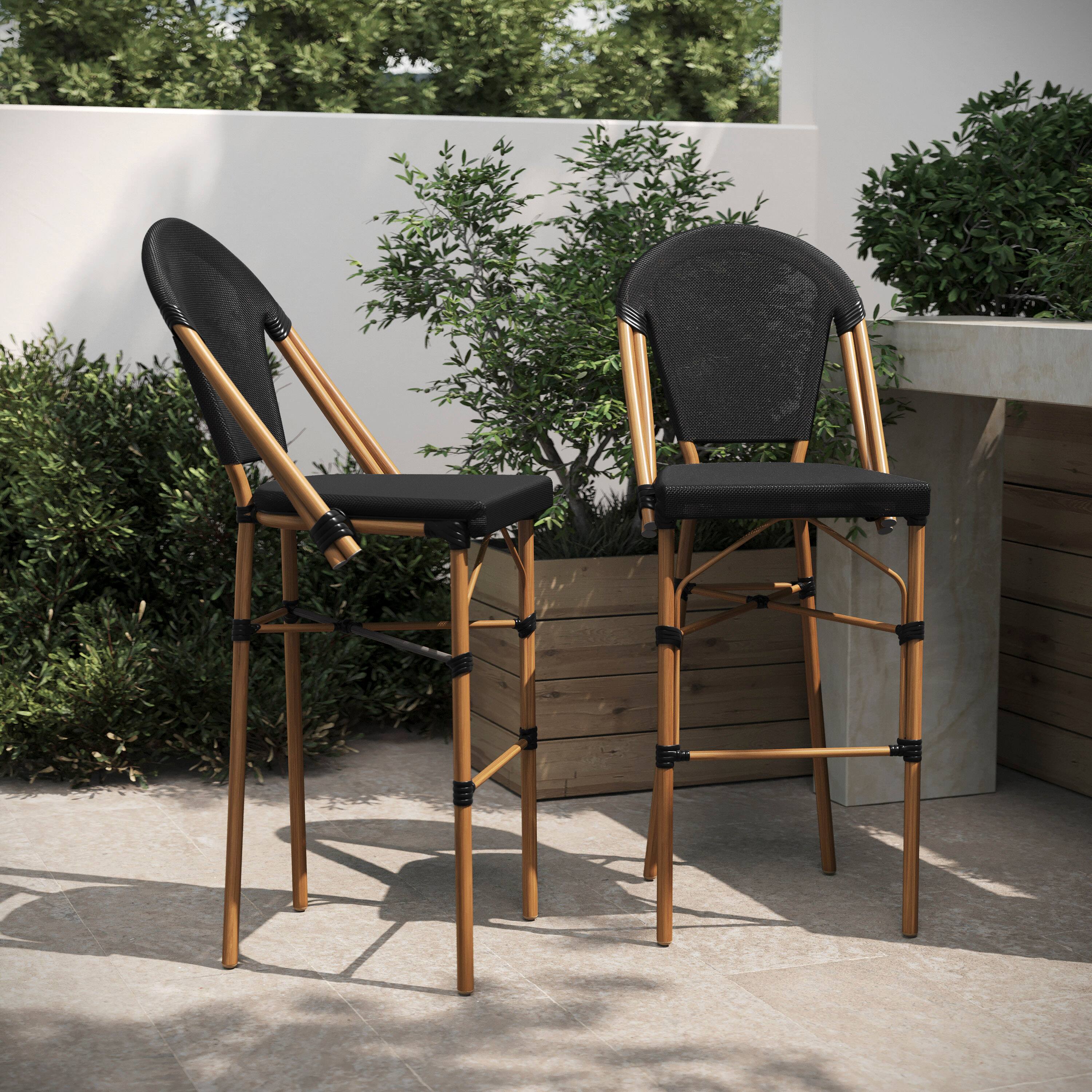 Alt View 2. Emma + Oliver - Massalia Indoor/Outdoor Bistro Style Bar Stools with Textilene Seat and Metal Frame - Black/Natural Frame.