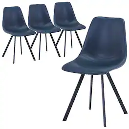 LeisureMod - Markley 4-PCS Mid-Century Modern Leather Upholstered Desk Chair for Kitchen, Dining & Office - Peacock Blue