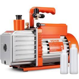 VEVOR - 1/2 HP 2 Stage Rotary Vane Vacuum Pump, 5 CFM, 115V Air Conditioning Vacuum Pump, 1/4" SAE Male 3/8" SAE Male 1/2" ACME - Orange;Silver