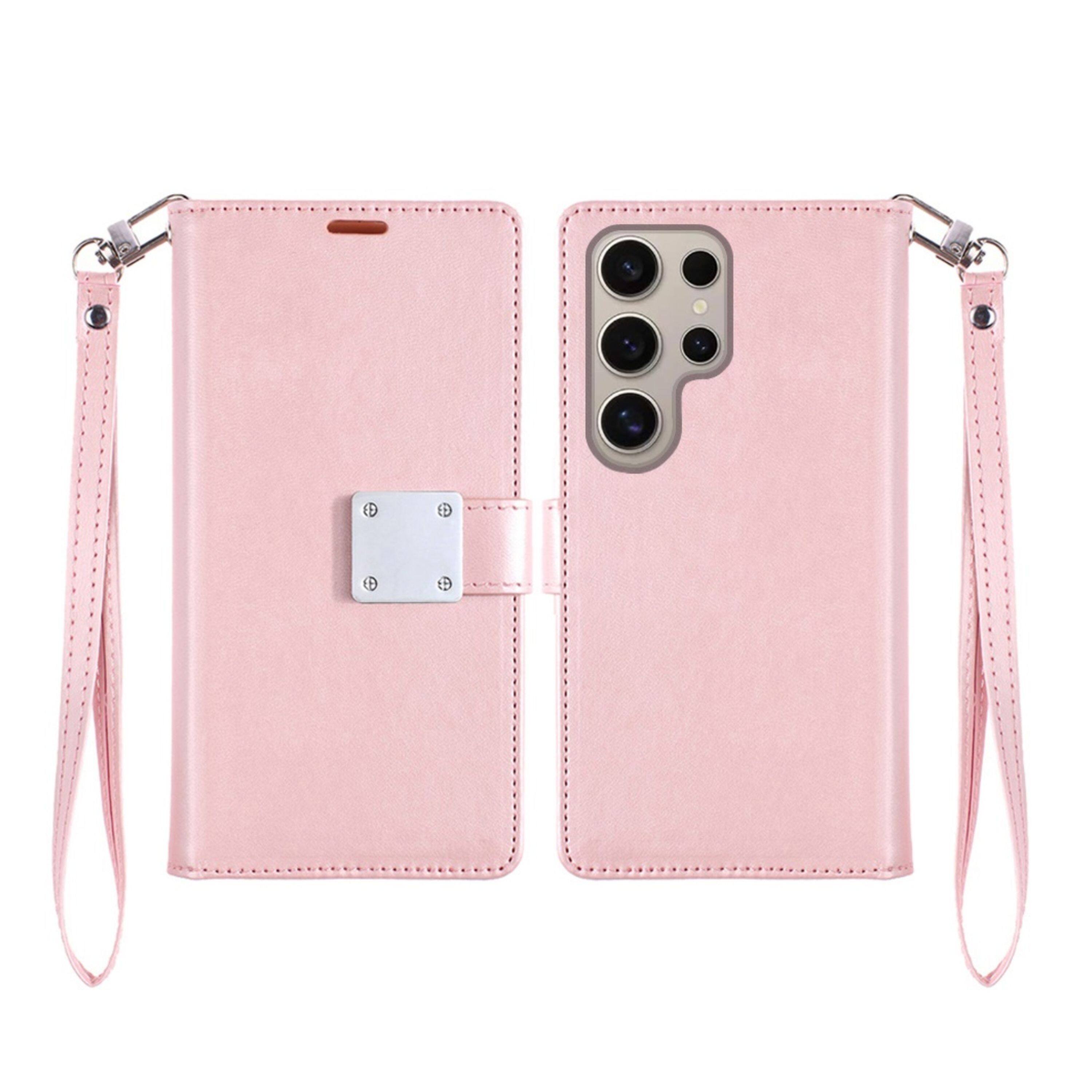 Angle. Kitcheniva - Vegan Leather Phone Case With Card Holder & Tempered Glass For Samsung Galaxy S25 Ultra Rose Gold - Rose Gold.