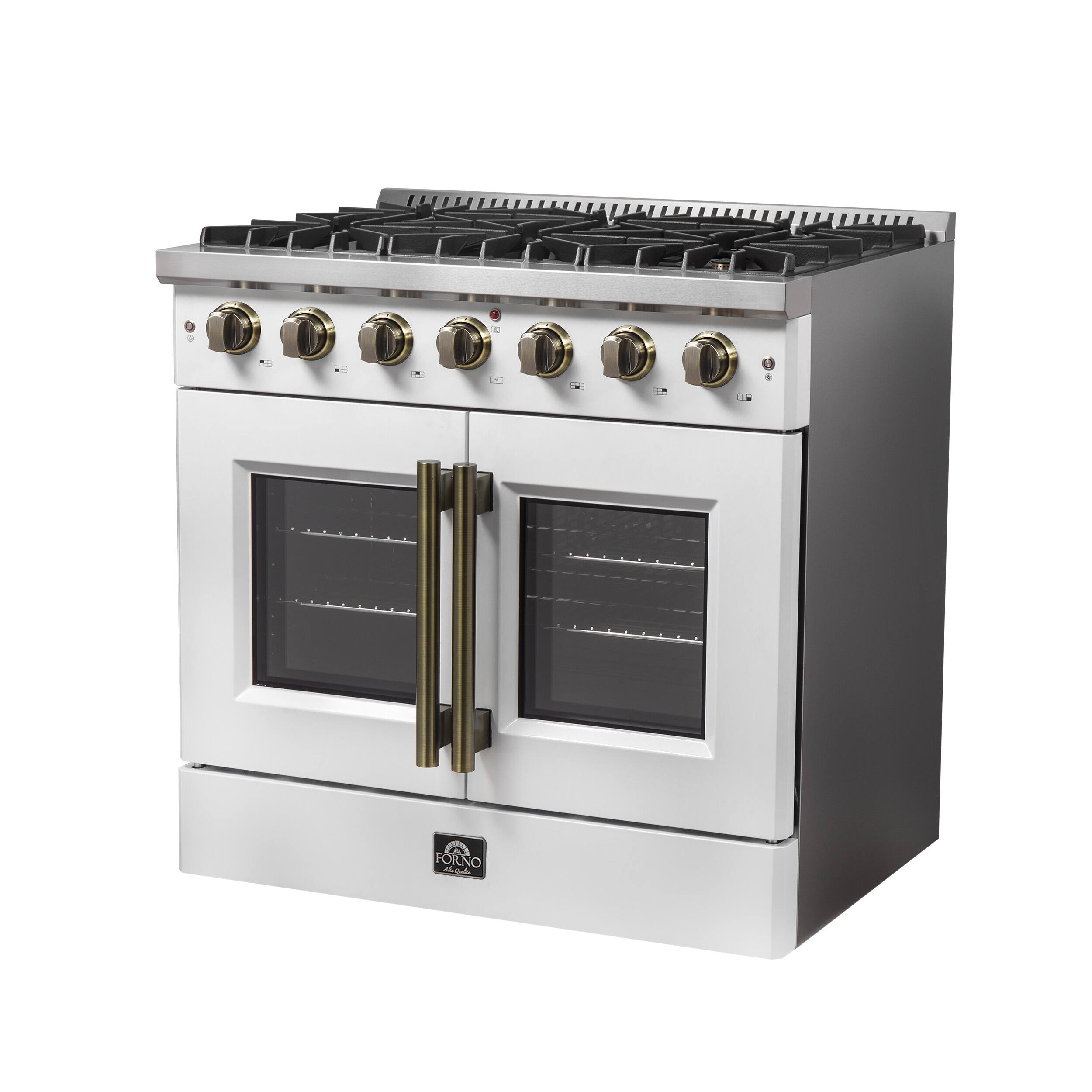 Angle. Forno Appliances - Galiano 5.36 Cu. Ft. Freestanding Gas Convection Range with French Door Design - White.