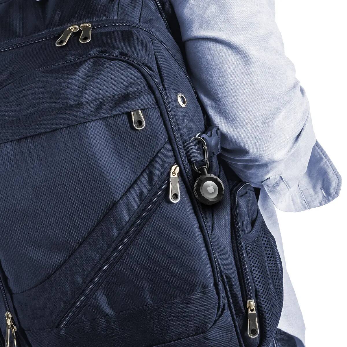 Angle. Vena - For Apple AirTag Holder, AirTag Keychain Round TPU, AirTag Case Cover For Pet Dog Cat Collar Luggage, Black - Black.