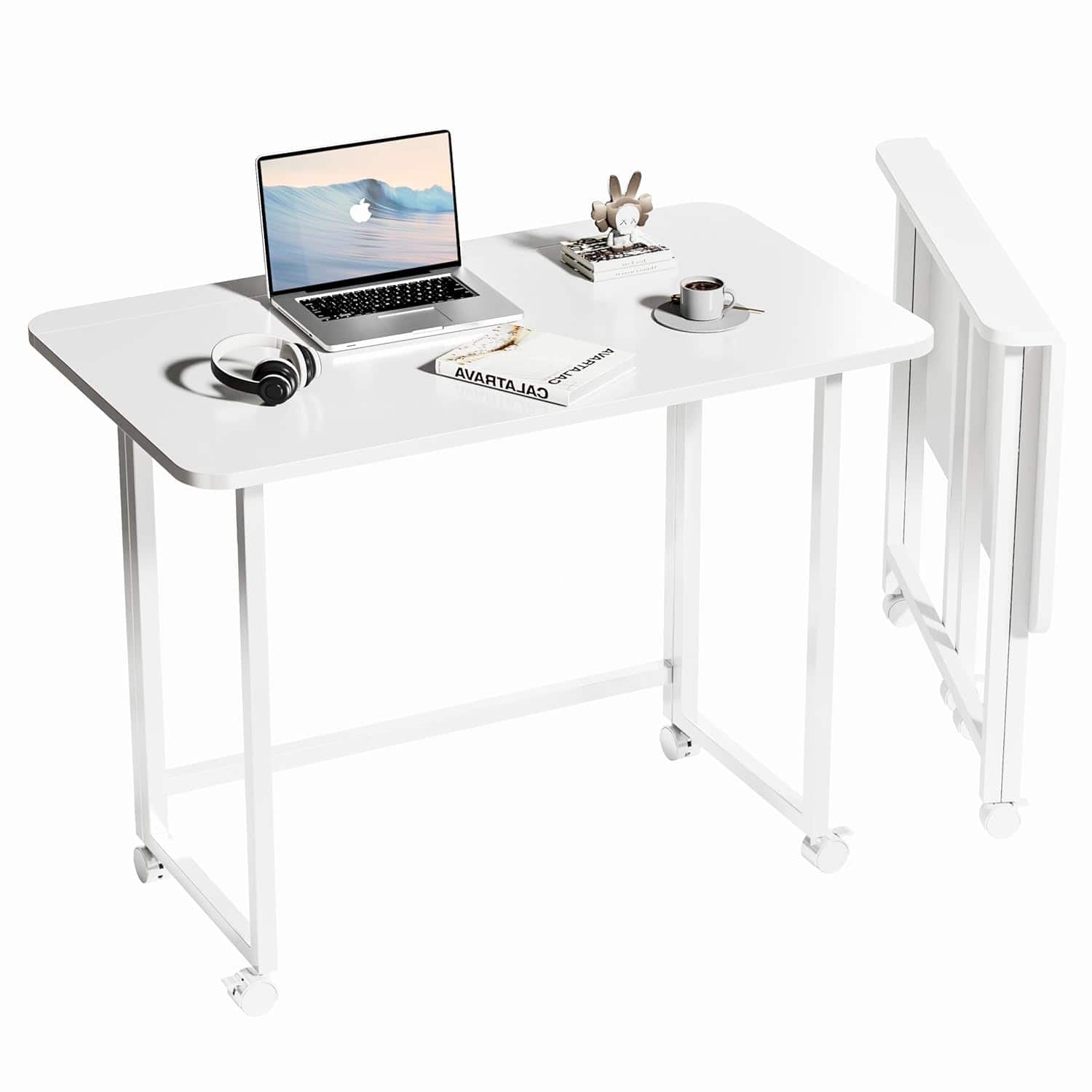 Zell Electronics - 31.5 Inch Folding DeskNo Assembly, Compact Writing Table for Office or Small Space Use - White