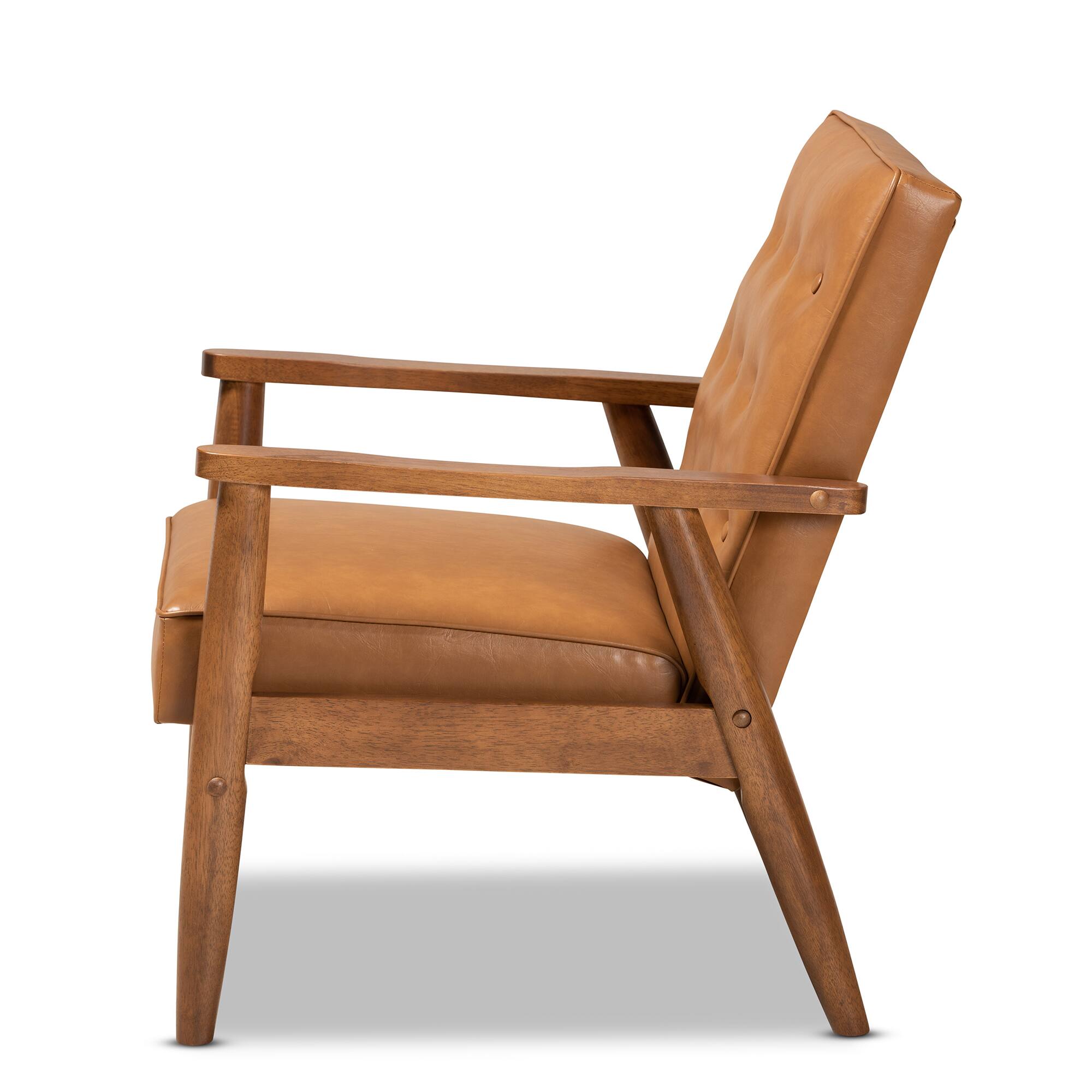 Baxton Studio - Sorrento Mid-Century Modern Tan Faux Leather Upholstered and Walnut Finished Wood Lounge Chair - Tan/walnut brown