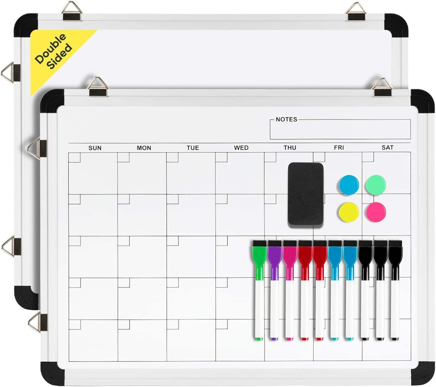 VUSIGN - 16"x 12" Monthly Calendar Dry Erase Board Wall Mount Magnetic White Board Calendar - Silver