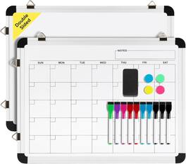 VUSIGN - 16"x 12" Monthly Calendar Dry Erase Board Wall Mount Magnetic White Board Calendar - Silver