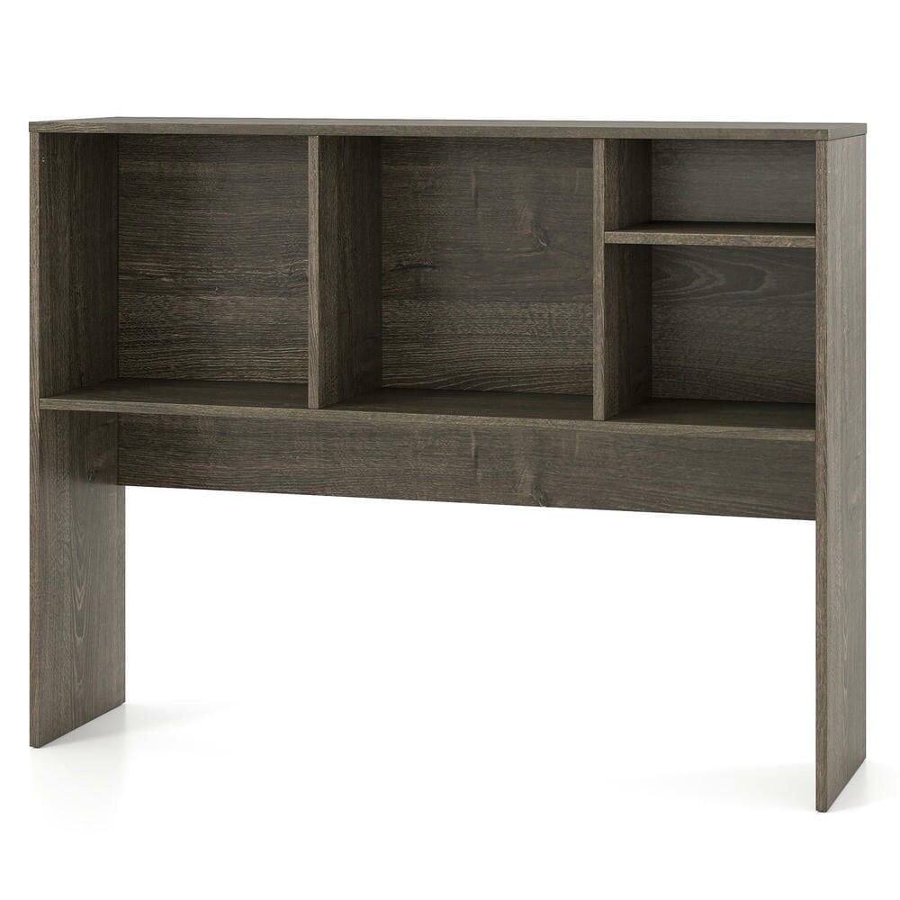 Angle. Kadyn - Computer Desktop Bookcase - 4 Cubbies + Open-Back Compartment, Gray - Gray.