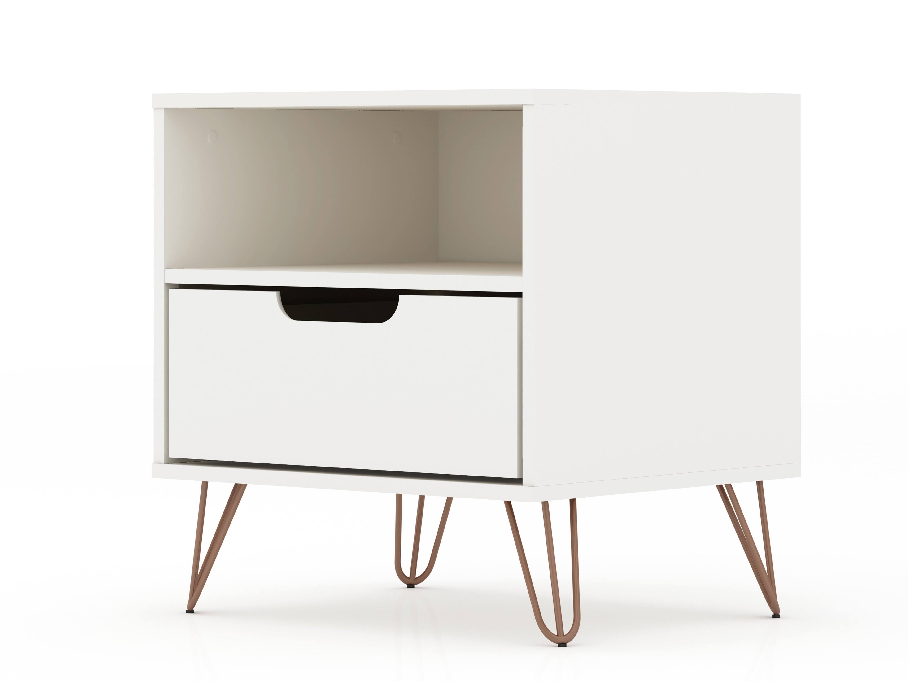 Alt View 4. Manhattan Comfort - Rockefeller Mid-Century Modern 20" Nightstand - White.
