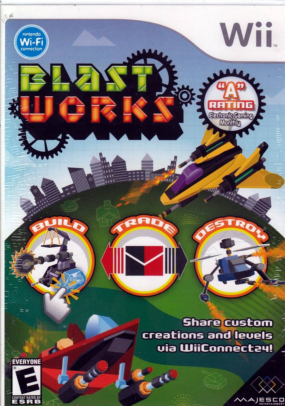 Nintendo Wi-Fi Connection  
Blast Works  
"A" Rating  
Electronic Gaming Monthly  

Build Trade Destroy  

Share custom creations and levels via WiiConnect24!  

Everyone  
Content Rated by ESRB  

Majesco Entertainment - E10+ (Everyone 10+)