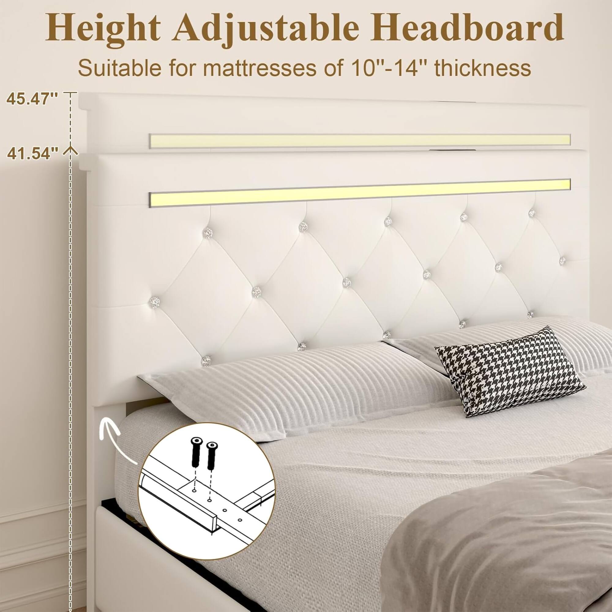 Height Adjustable Headboard  
Suitable for mattresses of 10"-14" thickness  

45.47"  
41.54"
