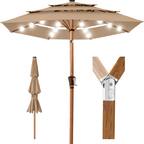 Front. Best Choice Products - Best Choice Products Woodgrain Pattern 10ft 3-Tier Solar Patio Umbrella w/ 24 LED Lights, Tilt - Tan - Tan.