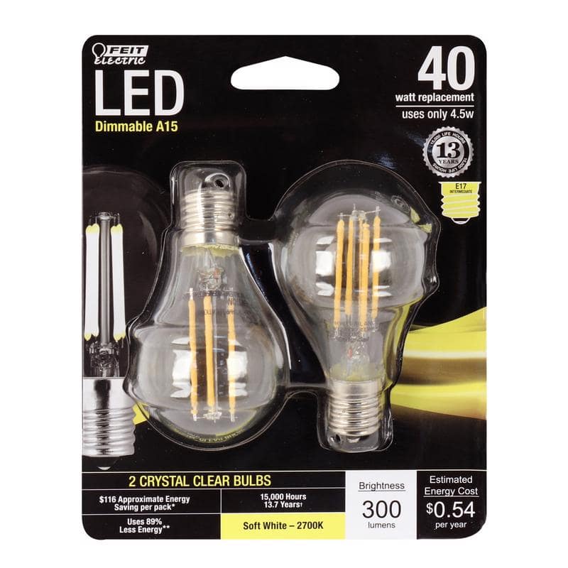 FEIT ELECTRIC - Performance A15 E17 (Intermediate) LED Bulb Soft White 40 Watt Equivalence 2 pk price history on PriceWatchPro