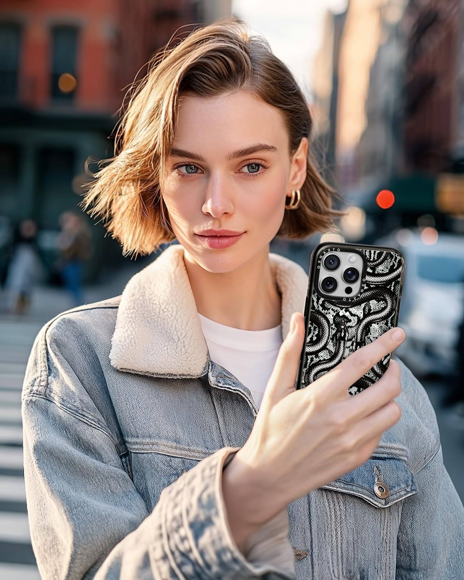 Alt View 5. Ornarto - ORNARTO Vistique for iPhone 16 Pro Max Case 6.9",Compatible with MagSafe,Clear Glossy Pattern Phone Case-Black Viper - Black Viper.