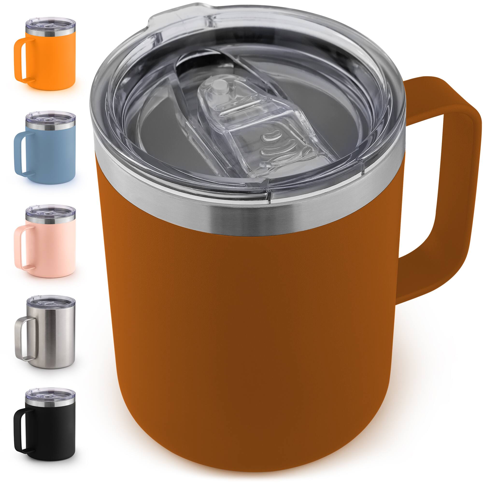 Zulay Kitchen - 12oz Insulated Coffee Mug with Lid - Stainless Steel Camping Mug Tumbler with Handle - Cinnamon