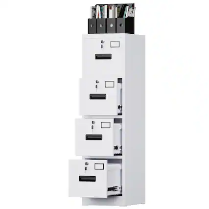 Front. Boyel Living - 4-Drawer Vertical Metal File Cabinet with Lock for Letter and Legal Files - White.