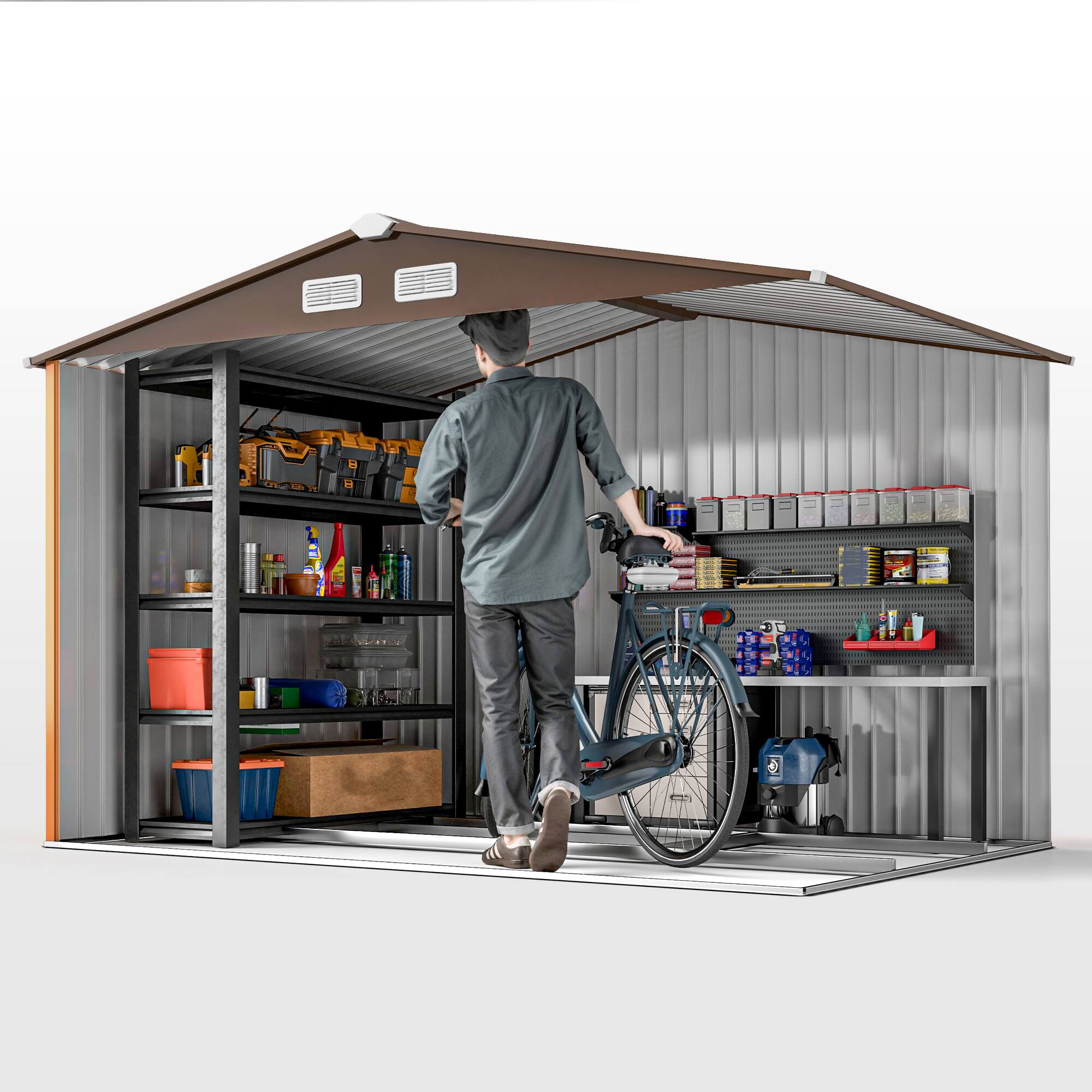 Alt View 8. Outsunny - 9' x 6' Outdoor Storage Shed, Garden Tool Metal Shed with Foundation Kit, Double Lockable Door.