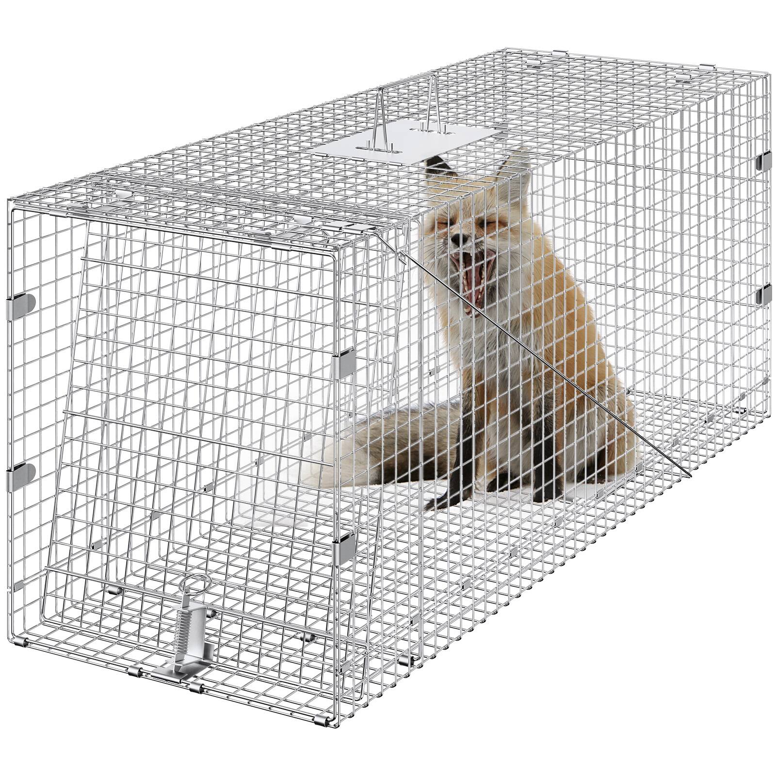 VEVOR - Live Animal Cage Trap, 42" x 16" x 18" Humane Cat Trap Galvanized Iron, Folding Animal Trap with Handle for Stray Dogs