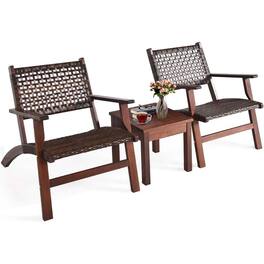 Hivvago - Solid Wood and Rattan 3-Piece Outdoor Patio Furniture Table Chairs Set - Brown