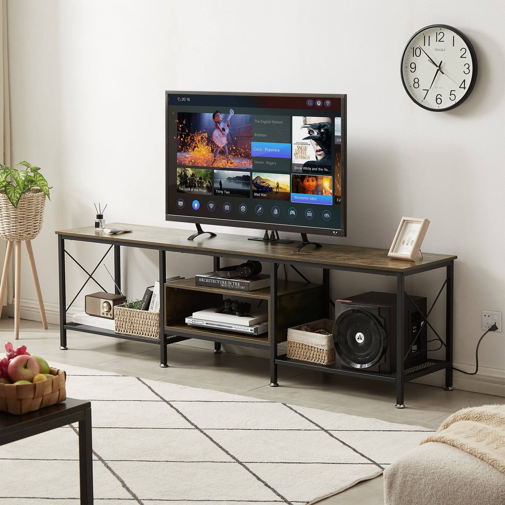 Sure, here is the corrected and grouped text from the image:

---

**TV Screen:**

- The English Patient
  - Director: Anthony Minghella
  - Cast: Ralph Fiennes, Juliette Binoche, Kristin Scott Thomas
  - Genre: Drama, Romance
  - Rating: 7.8/10

- Coco: Premiere
  - Director: Lee Unkrich
  - Cast: Anthony Gonzalez, Gael García Bernal, Benjamin Bratt
  - Genre: Animation, Adventure, Comedy
  - Rating: 8.4/10

- Snow White and the Huntsman
  - Director: Rupert Sanders
  - Cast: Kristen Stewart, Chris Hemsworth, Charlize Theron
  - Genre: Action, Adventure, Fantasy
  - Rating: 6.2/10

- Mad Max: Fury Road
  - Director: George Miller
  - Cast: Tom Hardy, Charlize Theron, Nicholas Hoult
  - Genre: Action, Adventure, Sci-Fi
  - Rating: 8.1/10

- The Hunger Games
  - Director: Gary Ross
  - Cast: Jennifer Lawrence, Liam Hemsworth, Josh Hutcherson