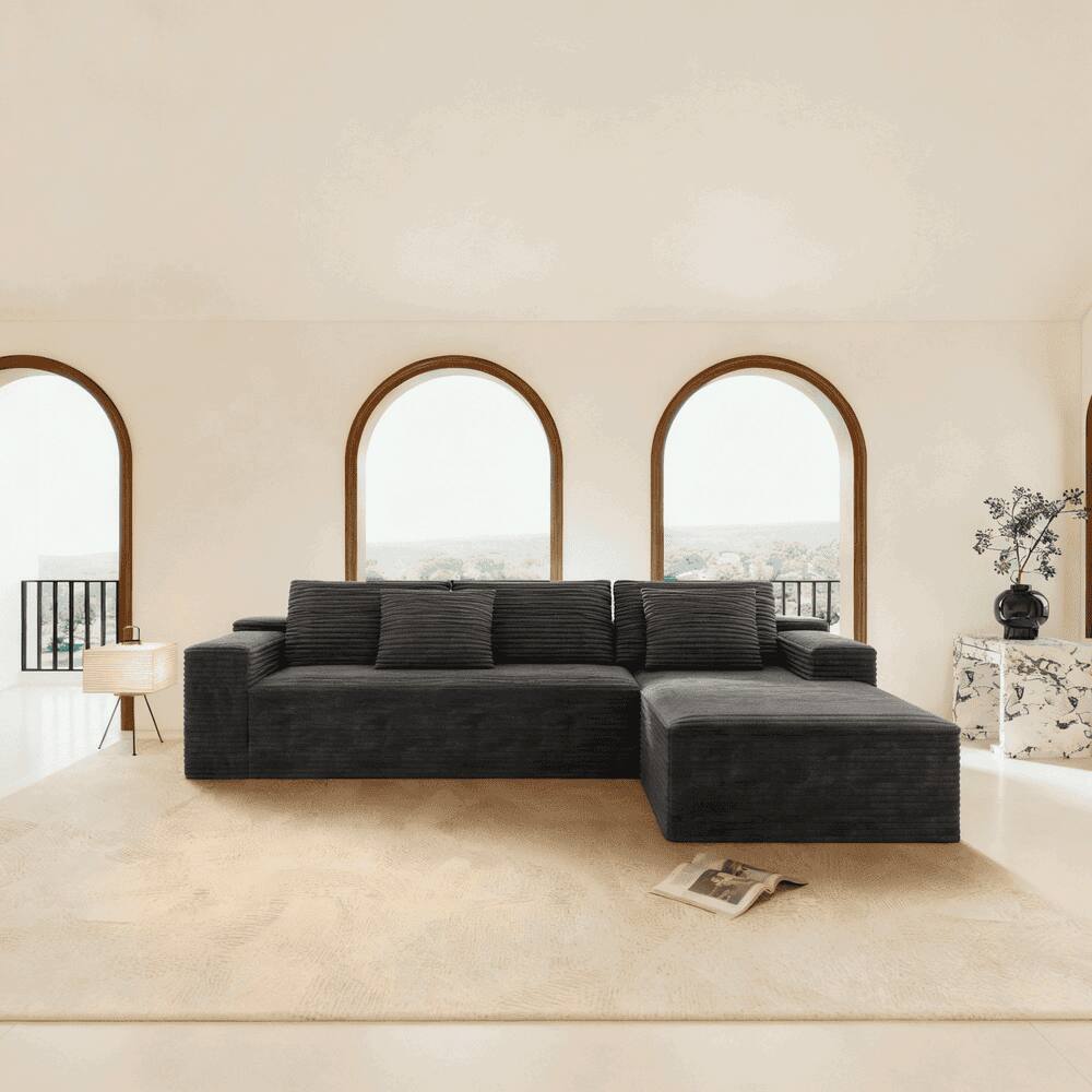 Angle. Kadyn - 104" Right Chaise Sectional Sofa, L-Shaped Cloud Design with Deep Seating and No Assembly, Grey - Gray.