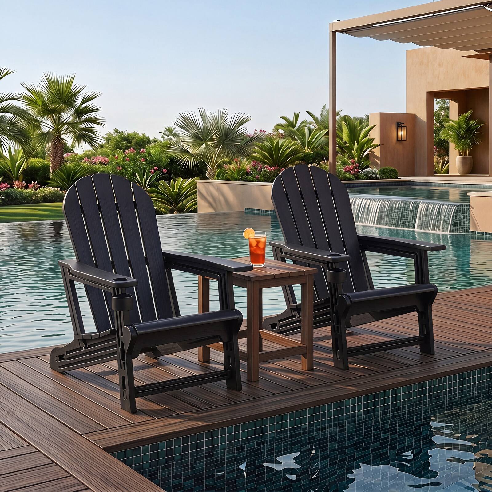Alt View 1. Gymax - Gymax Adirondack Chair Set of 2 w/ Cup Holder & Wooden Texture for Lawn Patio - Black.